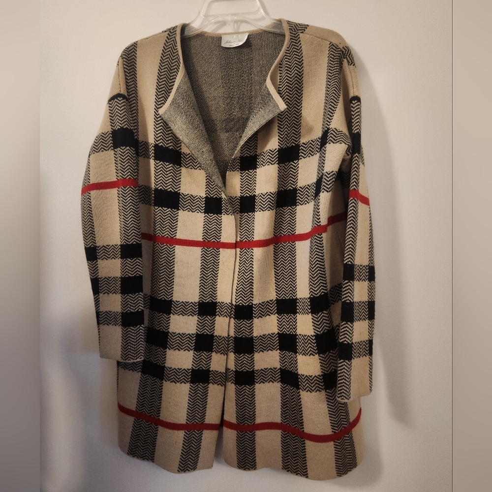 Vintage Burberry Look "Jillian & Nicole" Plaid Open Front Cardigan Duster
